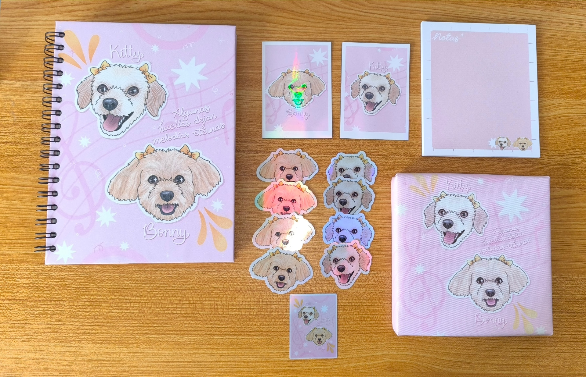 Kit de regalo con libreta, stickers y notas de Kitty y Bonny