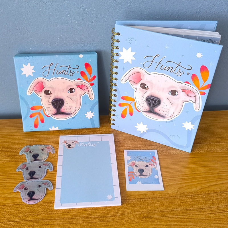 Kit 02: Libreta + Stickers holográficos + Block de notas + Cuadro de 15x15cm + Imán tipo polaroid