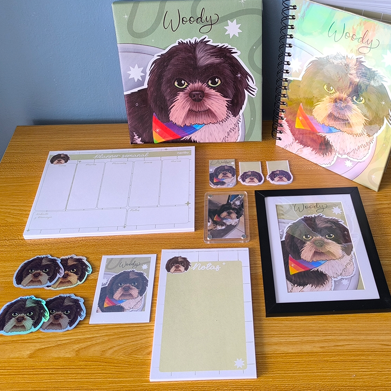 Kit 03: Libreta + Planner semanal  + Block de notas + Separadores magnéticos + Portaretratos + Imán + Stickers holográficos + Cuadrito 20x20cm